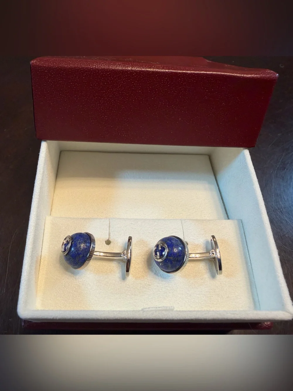 New Authentic Gucci GG Logo Lapis Azuli Sterling Silver Cufflinks